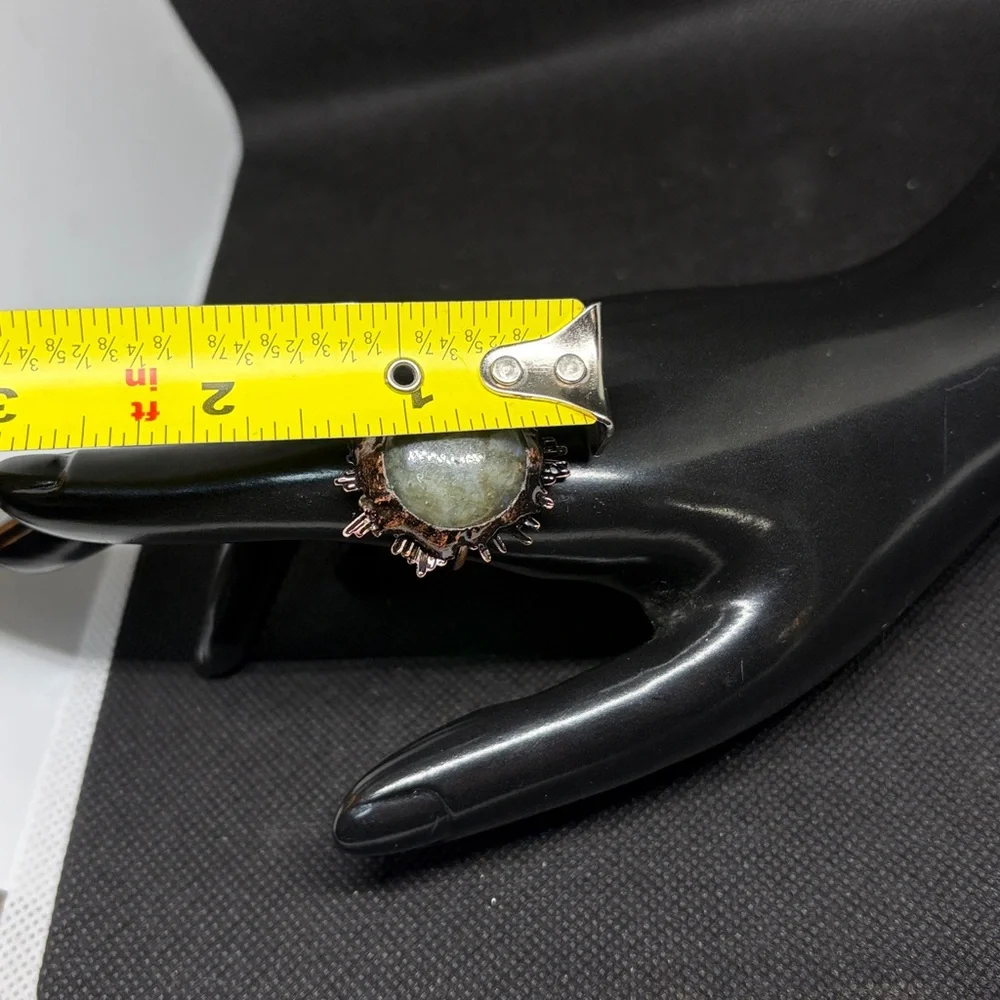 Large Genuine Labradite Sunburst Ring in Antique Brass Adjustable Band - Picture 10 of 10